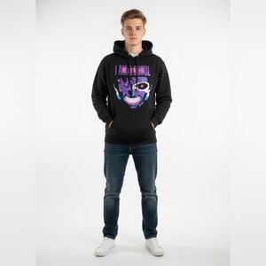 Tokyo Ghoul *I Am a Ghoul* Hoodie Mens L Black‎ & Pink Anime Sleeve & Back Text